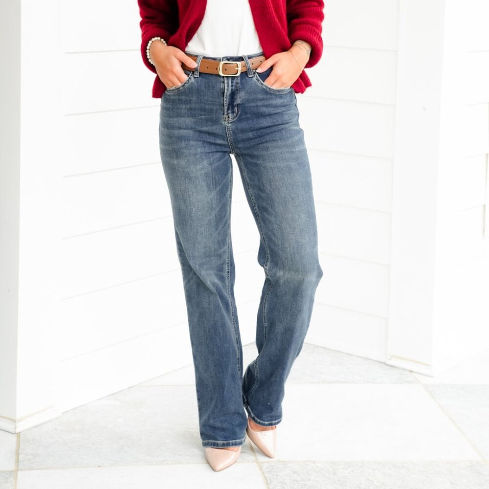 Mica High Rise Medium Wash Loose Fit Straight Leg Jeans
